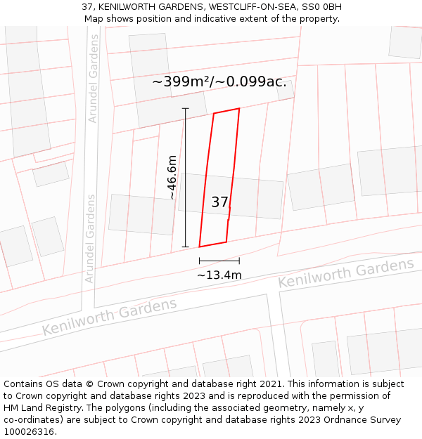 37, KENILWORTH GARDENS, WESTCLIFF-ON-SEA, SS0 0BH: Plot and title map