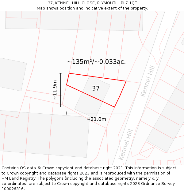 37, KENNEL HILL CLOSE, PLYMOUTH, PL7 1QE: Plot and title map