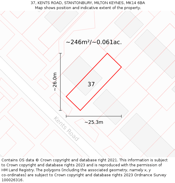 37, KENTS ROAD, STANTONBURY, MILTON KEYNES, MK14 6BA: Plot and title map