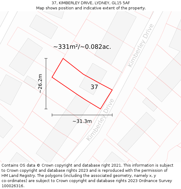 37, KIMBERLEY DRIVE, LYDNEY, GL15 5AF: Plot and title map