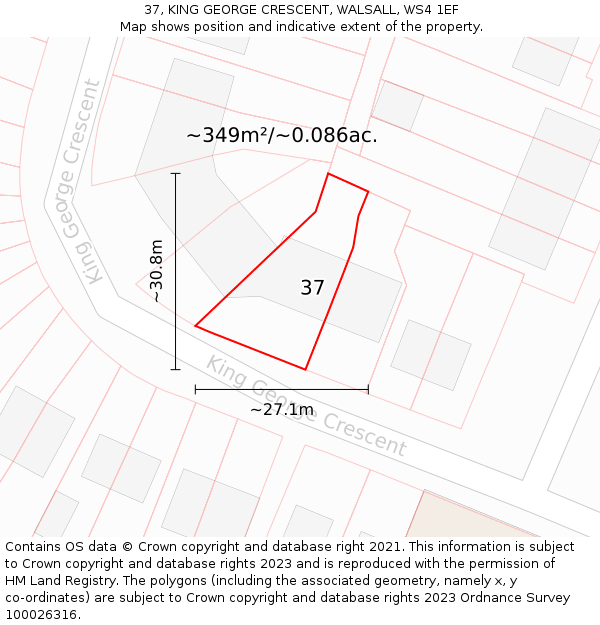 37, KING GEORGE CRESCENT, WALSALL, WS4 1EF: Plot and title map