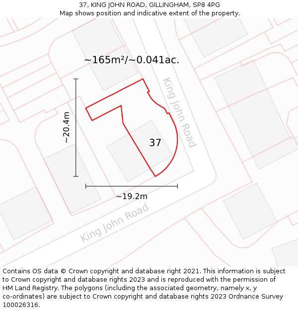 37, KING JOHN ROAD, GILLINGHAM, SP8 4PG: Plot and title map