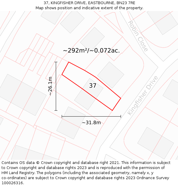 37, KINGFISHER DRIVE, EASTBOURNE, BN23 7RE: Plot and title map