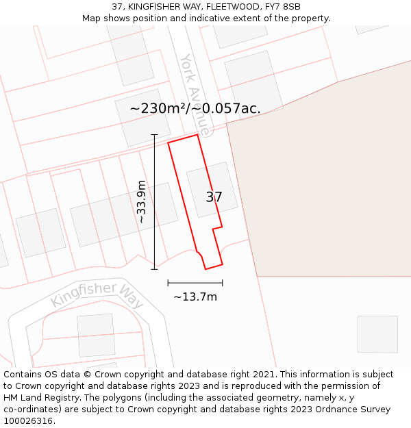 37, KINGFISHER WAY, FLEETWOOD, FY7 8SB: Plot and title map