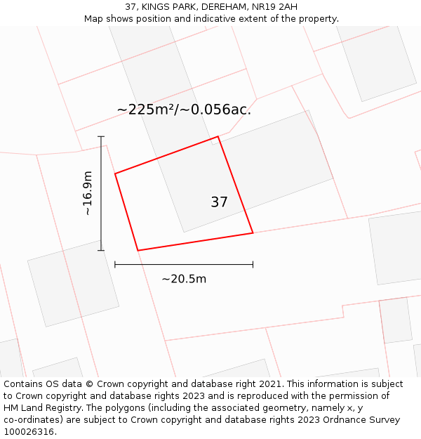 37, KINGS PARK, DEREHAM, NR19 2AH: Plot and title map