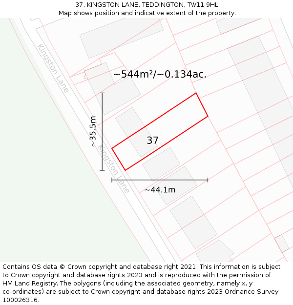 37, KINGSTON LANE, TEDDINGTON, TW11 9HL: Plot and title map