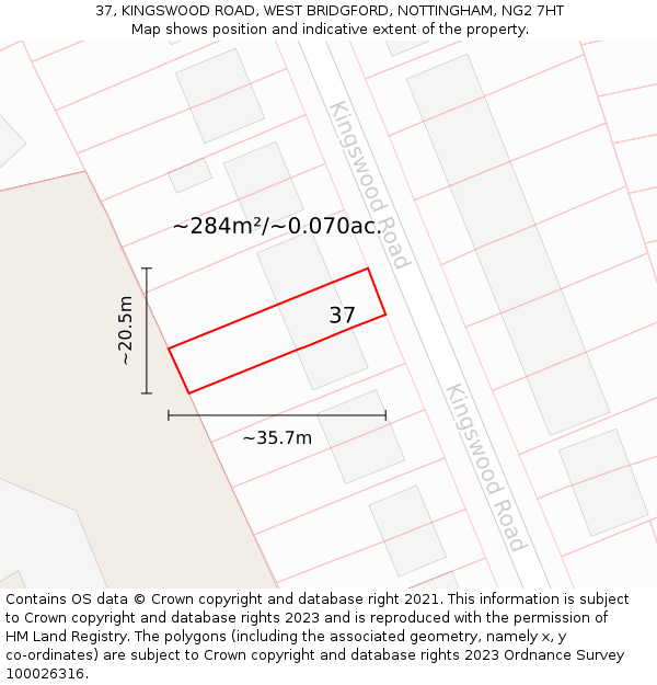 37, KINGSWOOD ROAD, WEST BRIDGFORD, NOTTINGHAM, NG2 7HT: Plot and title map