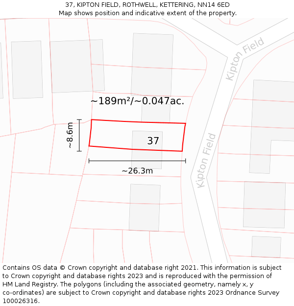 37, KIPTON FIELD, ROTHWELL, KETTERING, NN14 6ED: Plot and title map