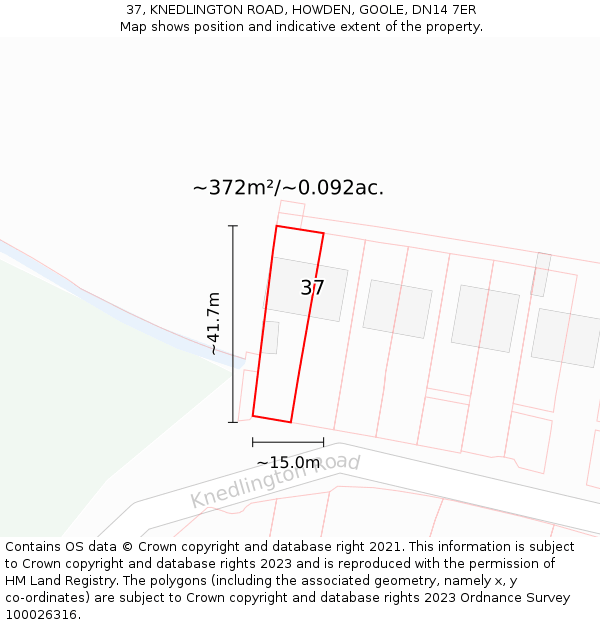 37, KNEDLINGTON ROAD, HOWDEN, GOOLE, DN14 7ER: Plot and title map