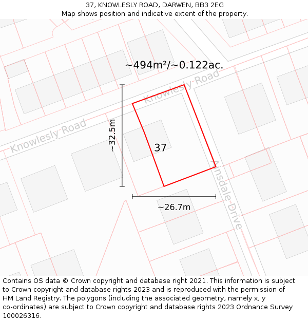 37, KNOWLESLY ROAD, DARWEN, BB3 2EG: Plot and title map