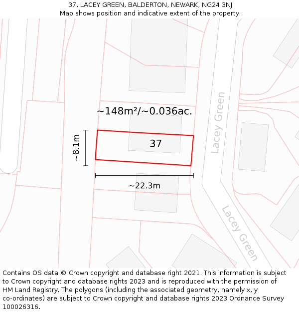 37, LACEY GREEN, BALDERTON, NEWARK, NG24 3NJ: Plot and title map