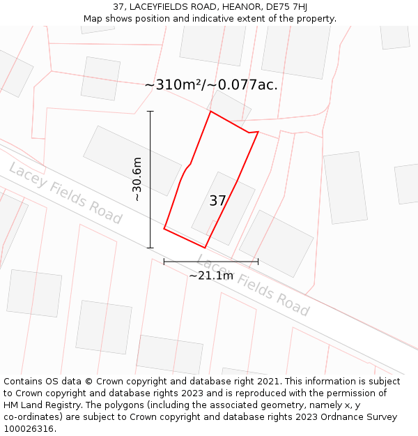 37, LACEYFIELDS ROAD, HEANOR, DE75 7HJ: Plot and title map