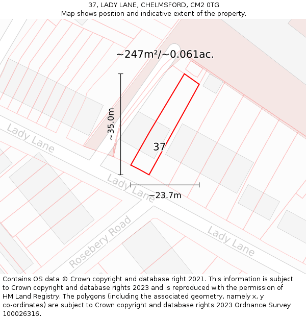 37, LADY LANE, CHELMSFORD, CM2 0TG: Plot and title map