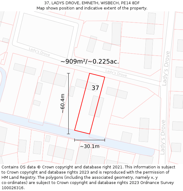 37, LADYS DROVE, EMNETH, WISBECH, PE14 8DF: Plot and title map