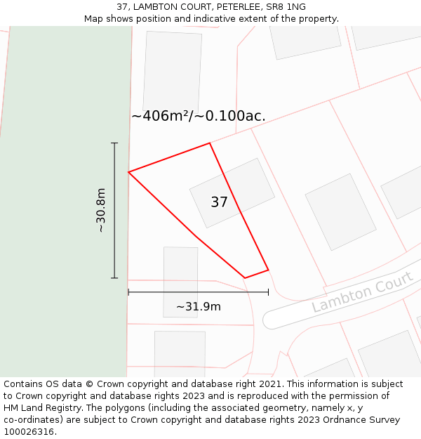 37, LAMBTON COURT, PETERLEE, SR8 1NG: Plot and title map