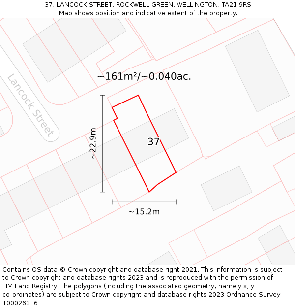 37, LANCOCK STREET, ROCKWELL GREEN, WELLINGTON, TA21 9RS: Plot and title map