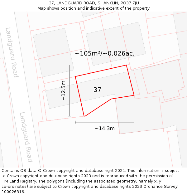 37, LANDGUARD ROAD, SHANKLIN, PO37 7JU: Plot and title map