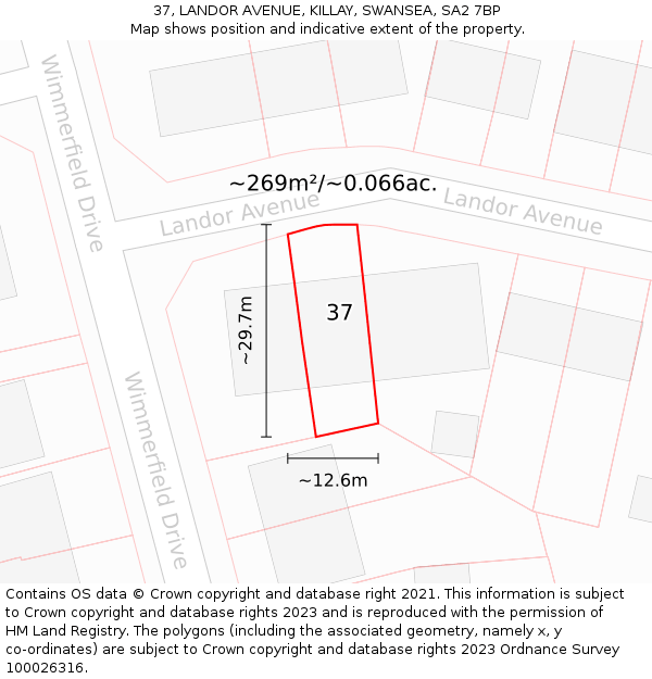 37, LANDOR AVENUE, KILLAY, SWANSEA, SA2 7BP: Plot and title map