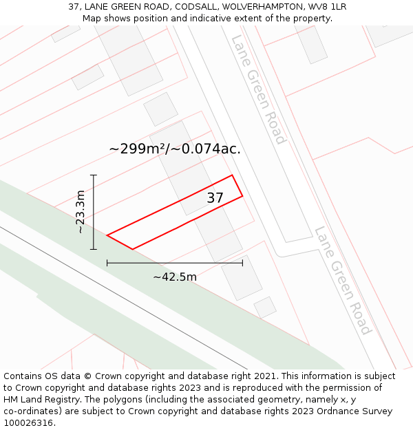 37, LANE GREEN ROAD, CODSALL, WOLVERHAMPTON, WV8 1LR: Plot and title map