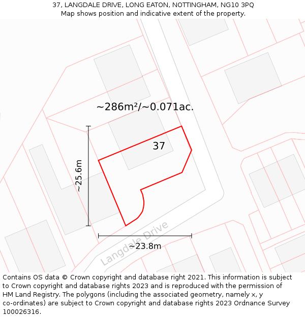 37, LANGDALE DRIVE, LONG EATON, NOTTINGHAM, NG10 3PQ: Plot and title map