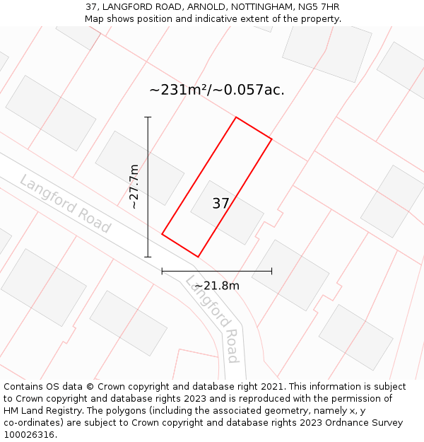 37, LANGFORD ROAD, ARNOLD, NOTTINGHAM, NG5 7HR: Plot and title map