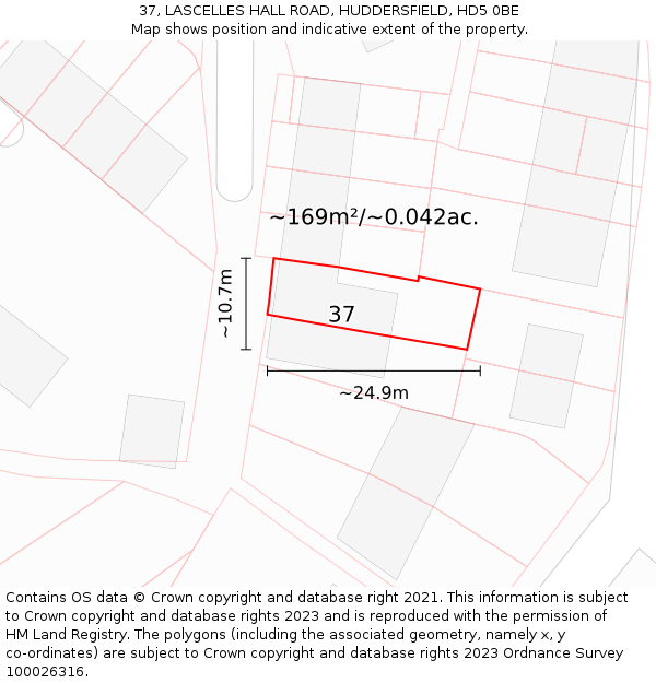 37, LASCELLES HALL ROAD, HUDDERSFIELD, HD5 0BE: Plot and title map