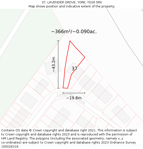 37, LAVENDER GROVE, YORK, YO26 5RX: Plot and title map