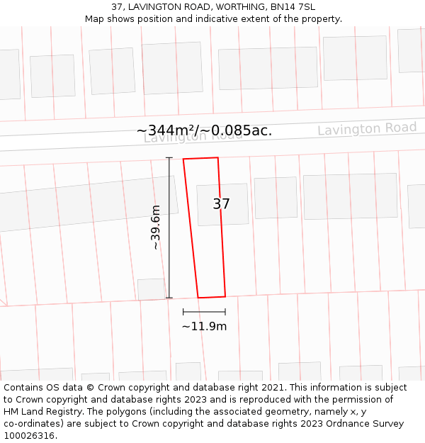 37, LAVINGTON ROAD, WORTHING, BN14 7SL: Plot and title map