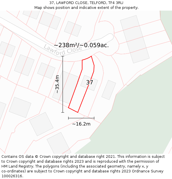 37, LAWFORD CLOSE, TELFORD, TF4 3RU: Plot and title map