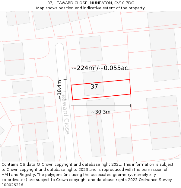 37, LEAWARD CLOSE, NUNEATON, CV10 7DG: Plot and title map
