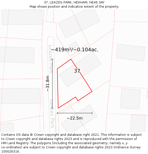 37, LEAZES PARK, HEXHAM, NE46 3AY: Plot and title map