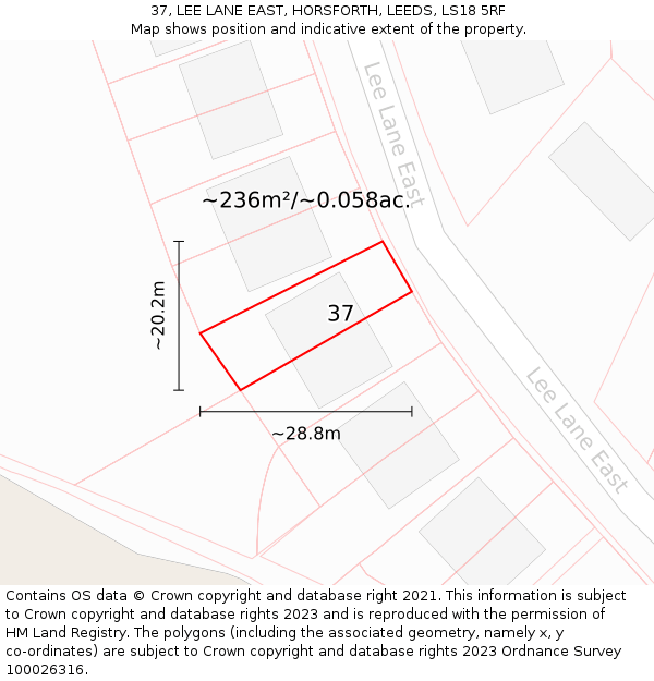 37, LEE LANE EAST, HORSFORTH, LEEDS, LS18 5RF: Plot and title map