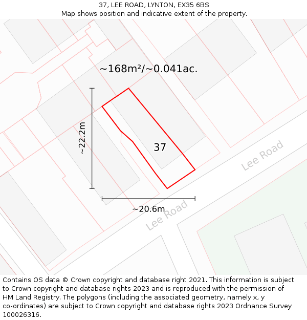 37, LEE ROAD, LYNTON, EX35 6BS: Plot and title map