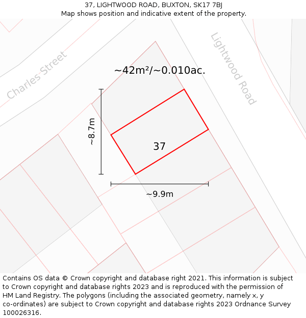 37, LIGHTWOOD ROAD, BUXTON, SK17 7BJ: Plot and title map