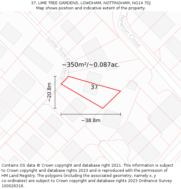 37, LIME TREE GARDENS, LOWDHAM, NOTTINGHAM, NG14 7DJ: Plot and title map