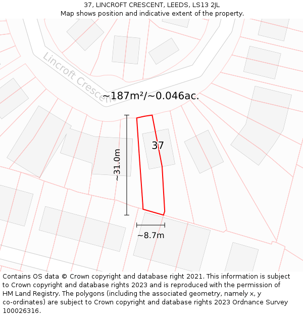 37, LINCROFT CRESCENT, LEEDS, LS13 2JL: Plot and title map