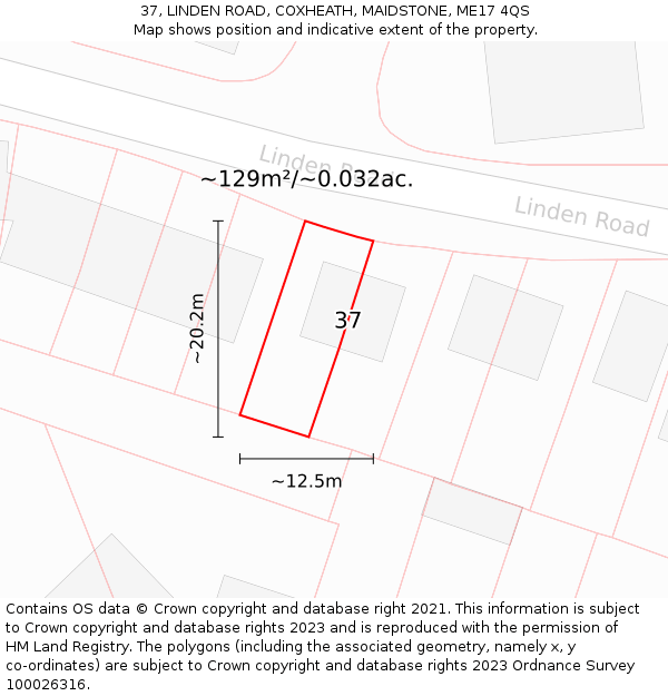 37, LINDEN ROAD, COXHEATH, MAIDSTONE, ME17 4QS: Plot and title map