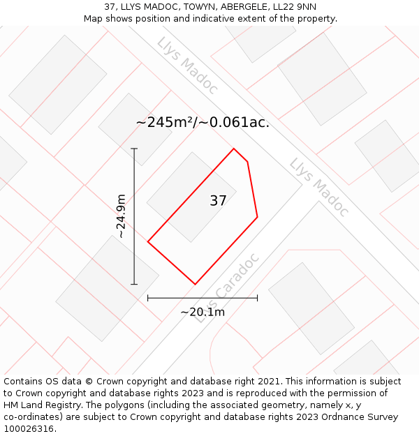 37, LLYS MADOC, TOWYN, ABERGELE, LL22 9NN: Plot and title map