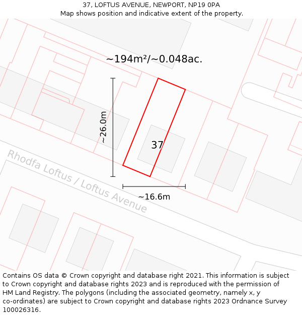 37, LOFTUS AVENUE, NEWPORT, NP19 0PA: Plot and title map