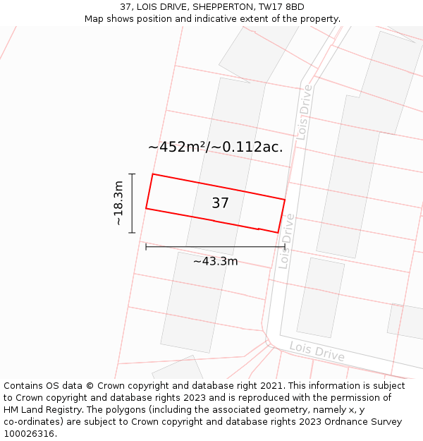 37, LOIS DRIVE, SHEPPERTON, TW17 8BD: Plot and title map