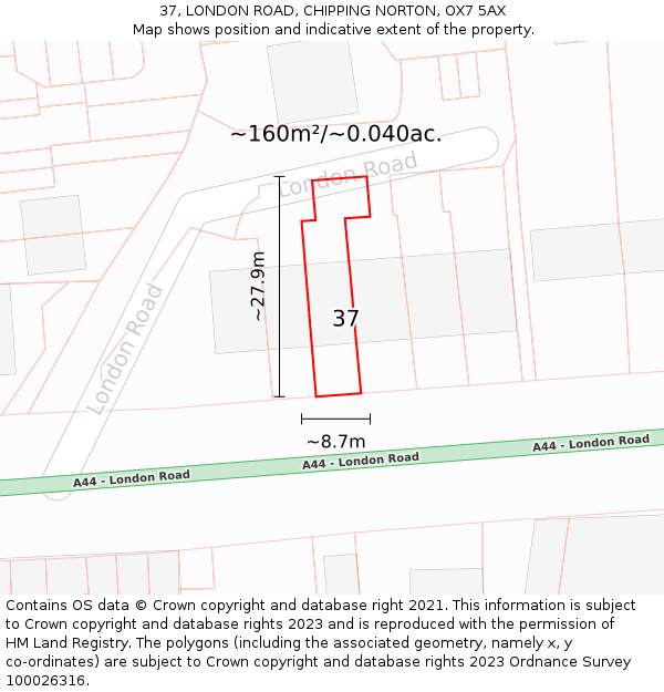 37, LONDON ROAD, CHIPPING NORTON, OX7 5AX: Plot and title map