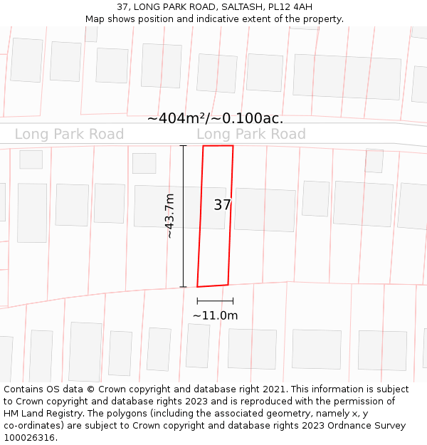 37, LONG PARK ROAD, SALTASH, PL12 4AH: Plot and title map