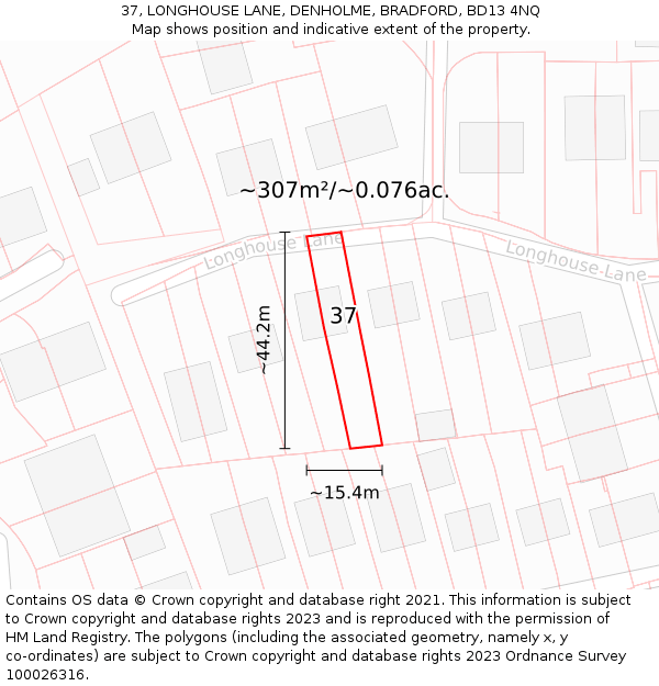 37, LONGHOUSE LANE, DENHOLME, BRADFORD, BD13 4NQ: Plot and title map