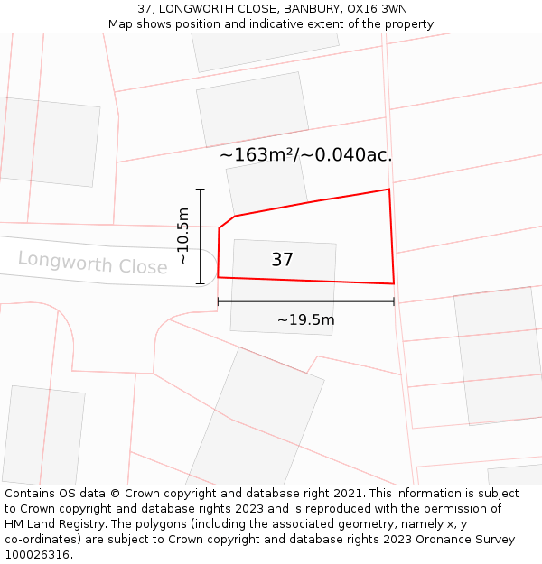 37, LONGWORTH CLOSE, BANBURY, OX16 3WN: Plot and title map