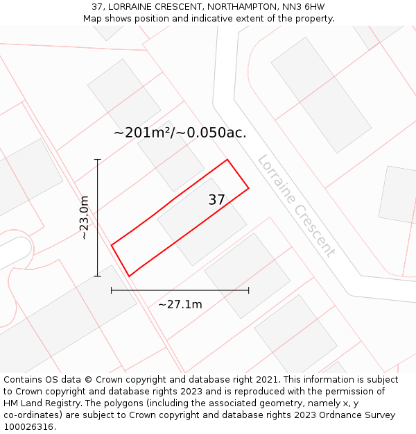 37, LORRAINE CRESCENT, NORTHAMPTON, NN3 6HW: Plot and title map