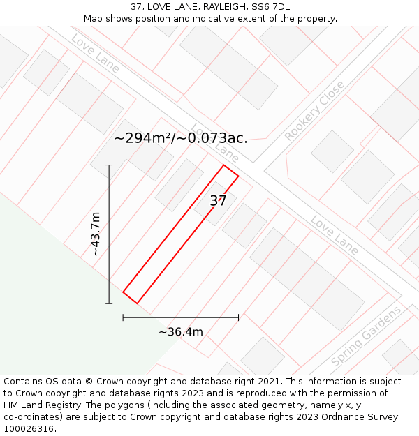 37, LOVE LANE, RAYLEIGH, SS6 7DL: Plot and title map