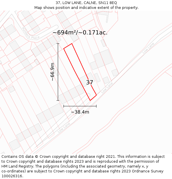 37, LOW LANE, CALNE, SN11 8EQ: Plot and title map