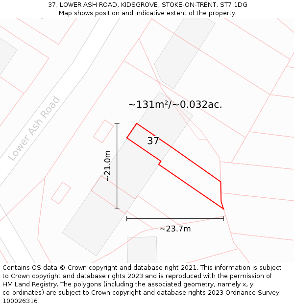 37, LOWER ASH ROAD, KIDSGROVE, STOKE-ON-TRENT, ST7 1DG: Plot and title map