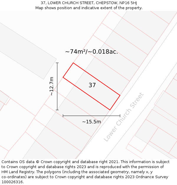 37, LOWER CHURCH STREET, CHEPSTOW, NP16 5HJ: Plot and title map