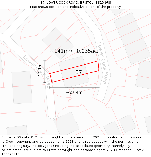 37, LOWER COCK ROAD, BRISTOL, BS15 9RS: Plot and title map